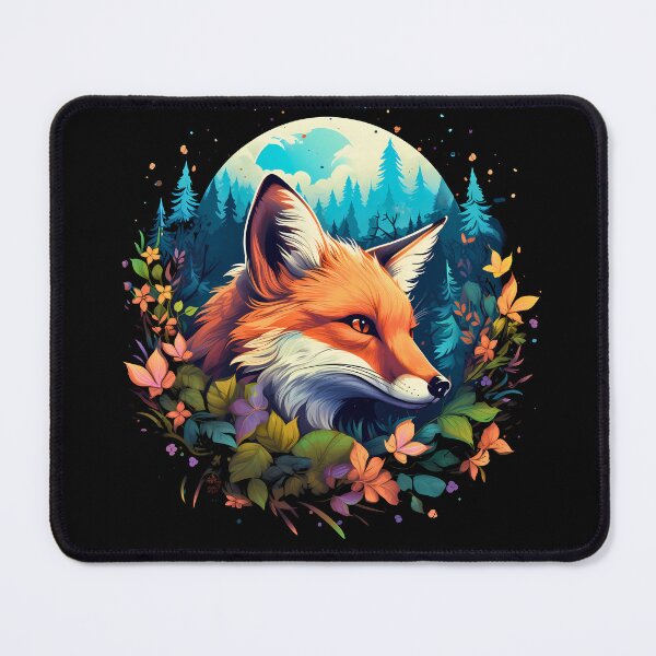 Item preview, Colorful floral cartoon red fox head face in nature illustration designed and sold by NBSStore.
