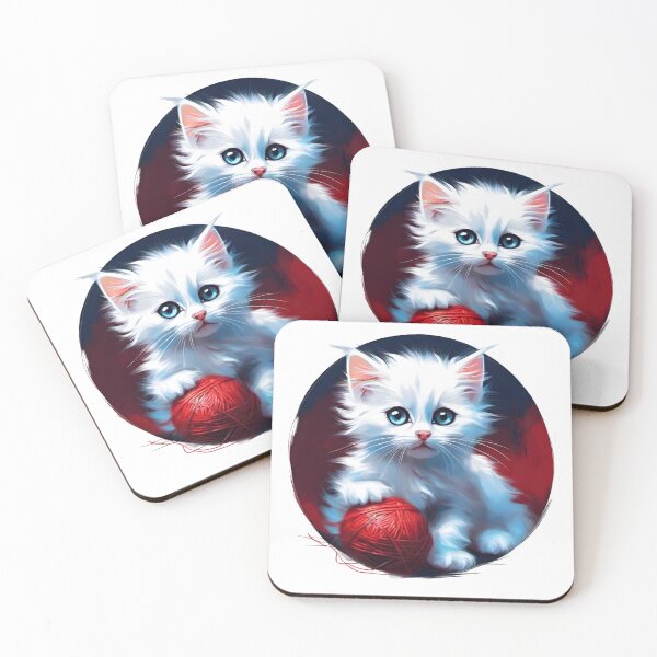 Item preview, White Kitten With a Ball of Red Thread designed and sold by KaiLabsArt.