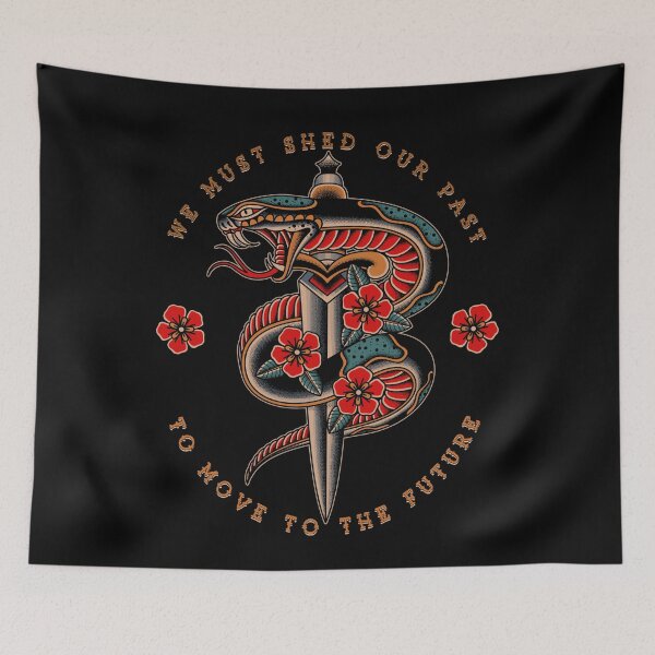 Item preview, Snake Tattoo, Old School Style, We Must Shed Our Past, Serpent and Roses Tattoo designed and sold by Proverbial Wisdom Design.
