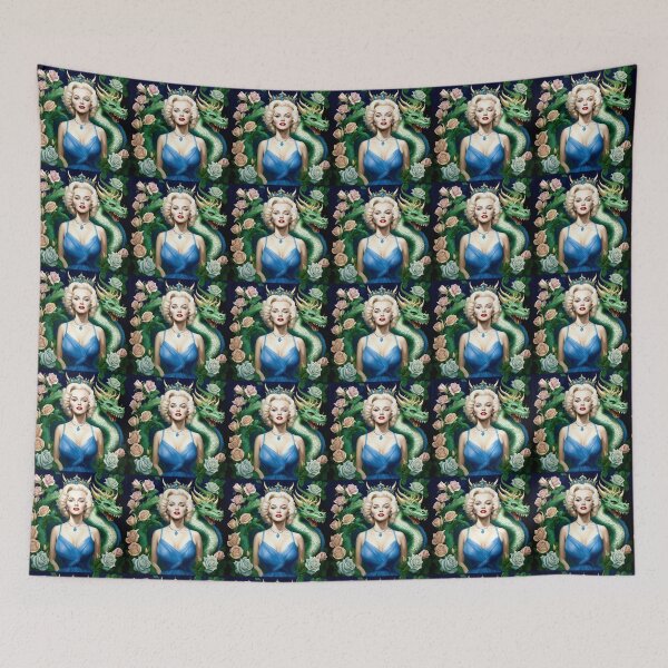 Item preview, Marilyn Monroe with a green dragon among rose flowers. designed and sold by Natalia-Vlad.