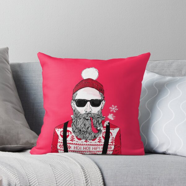 Christmas - Ho Ho Hipster (Razzmatazz Fizz Red Version) Throw Pillow