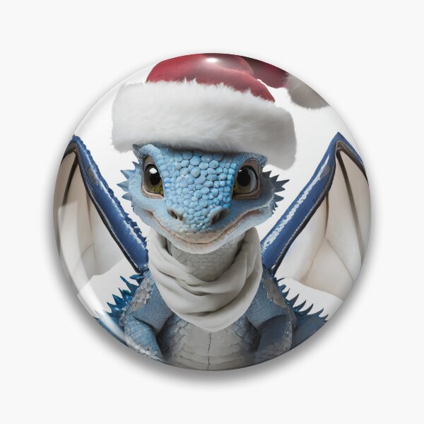 Item preview, Realistic Artwork of a Cute Blue Baby Dragon Wearing a Red Festive Christmas Hat and Scarf designed and sold by CuteopiaGallery.