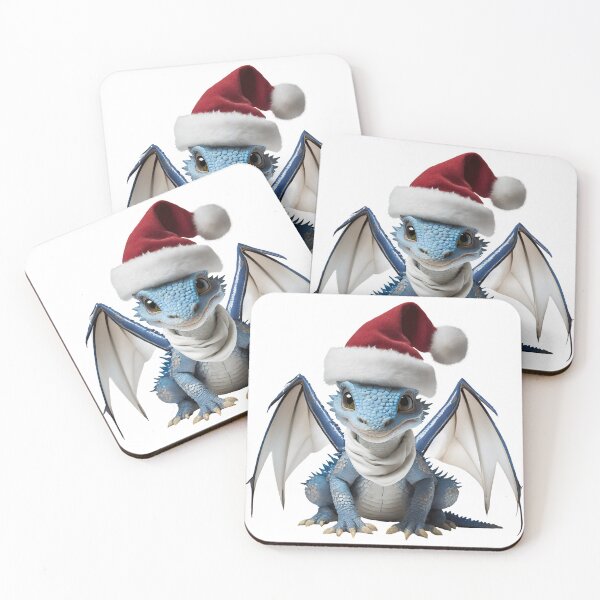 Item preview, Realistic Artwork of a Cute Blue Baby Dragon Wearing a Red Festive Christmas Hat and Scarf designed and sold by CuteopiaGallery.