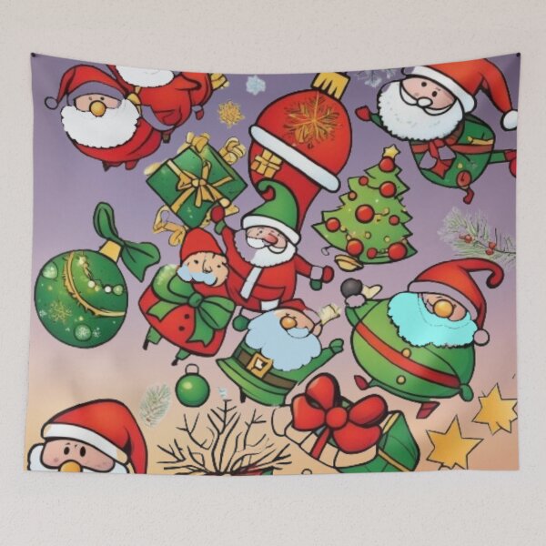 Item preview, Advent Christmas colorful drawing of Santa Clauses and Christmas ornaments designed and sold by JaroDesign2023.