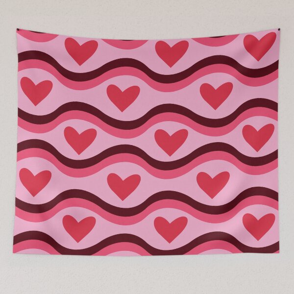 Item preview, Red Hearts on Groovy Retro Waves Pattern  designed and sold by Yasminepatterns .