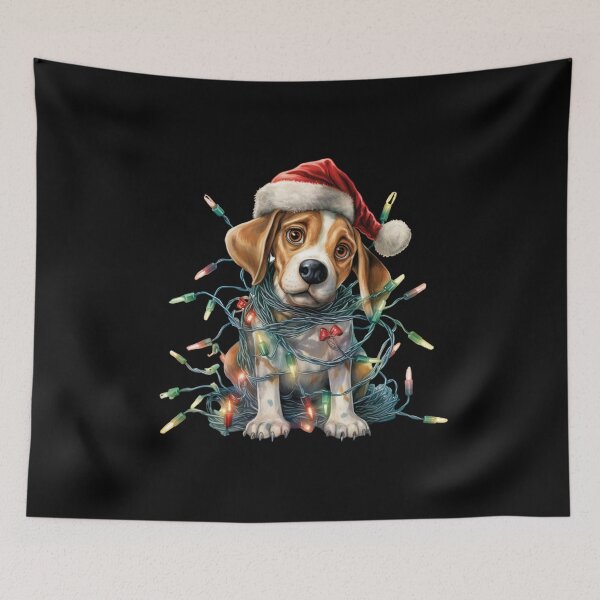 Item preview, Beagle Christmas Tree Light Santa Hat designed and sold by Smix Pixels.