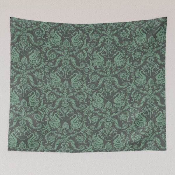 Item preview, Mint Green on Sage Classy Medieval Damask Swans designed and sold by JamieWetzel.