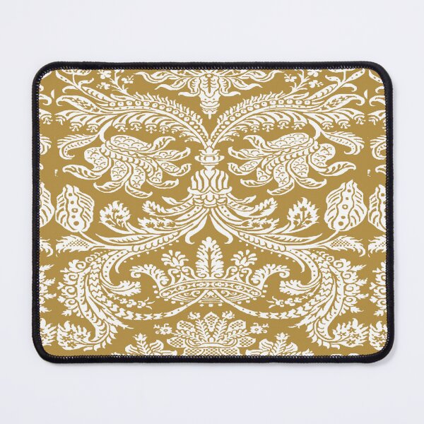 Item preview, White on Mustard Gold Medieval Damask Scrolls designed and sold by JamieWetzel.