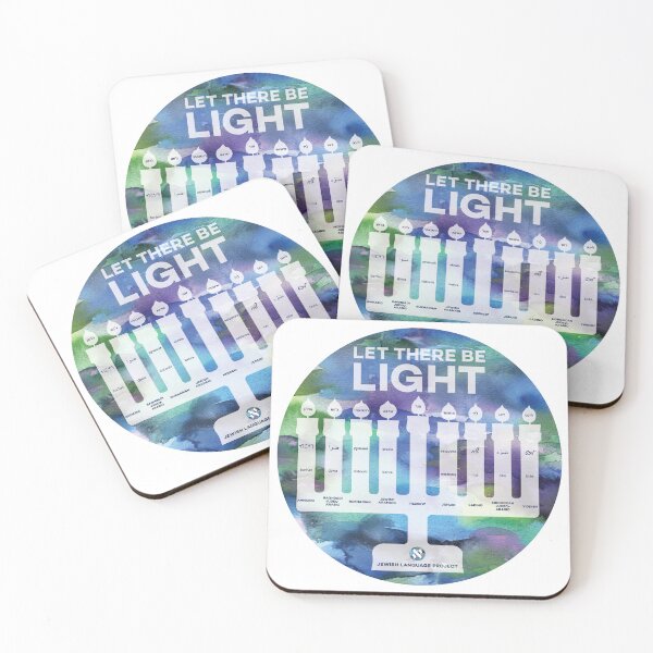 Item preview, Menorah of Light - "Light" in 9 Jewish languages - cool colors designed and sold by Jewish Language Project.