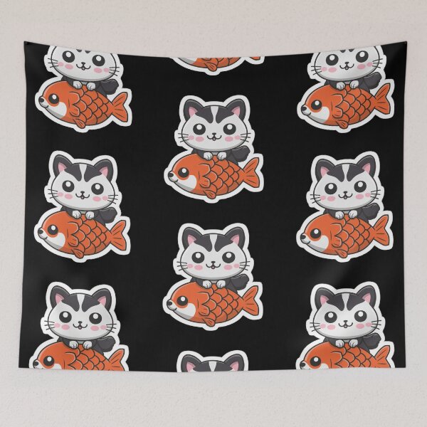 Item preview,  Cute cat with gold carp fish designed and sold by AnetaArtist.