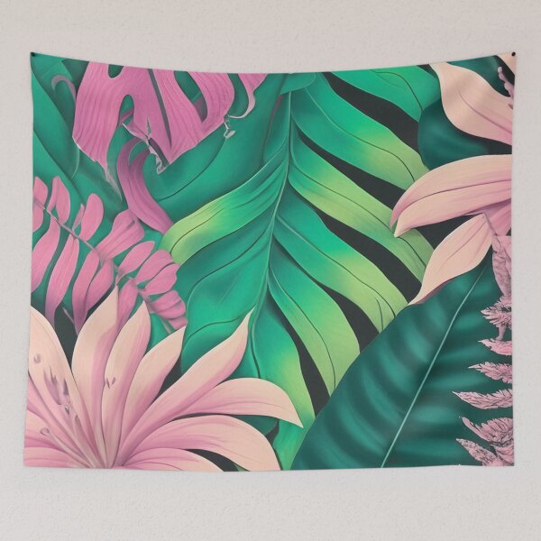 Item preview, Pink and Green Topical Foliage and Flowers  designed and sold by SusanEileenEvans.