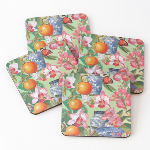 Item preview, orchids, fruits and chinoiserie jars designed and sold by SophieClimaArt.