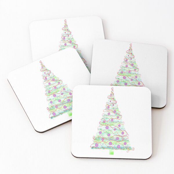 Item preview, Watercolor Christmas Tree, light, delicate mint green and red. designed and sold by My-fake-places.