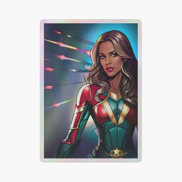 Superhero Woman Fireworks Star Inspirational Animation Comic Designs Holographic Sticker