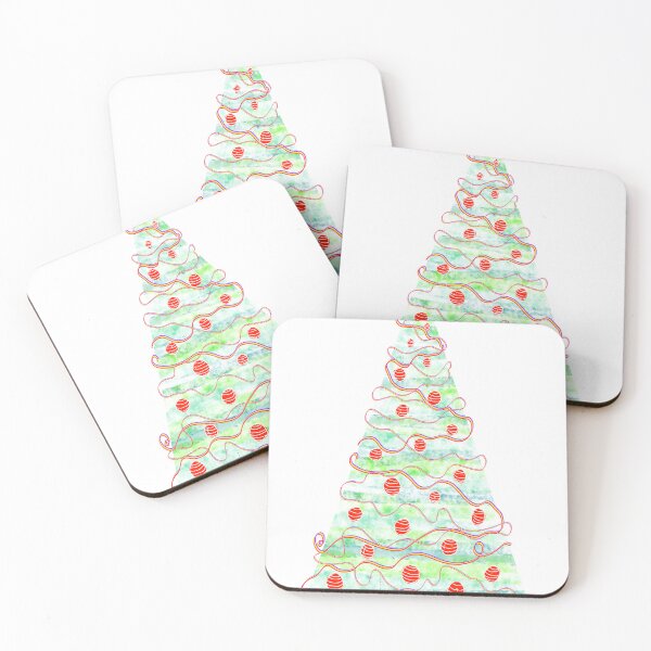 Item preview, Watercolor Christmas Tree, light, delicate mint green and red. designed and sold by My-fake-places.