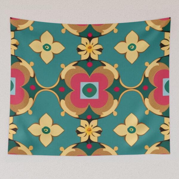 Item preview, Delicate gold flowers on a Teal salmon background  designed and sold by Roxburylane.