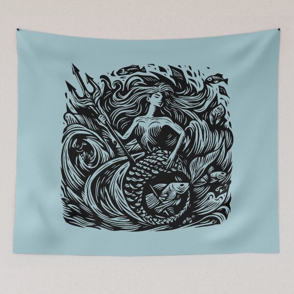 Item preview, Woodcut Mermaid  designed and sold by Texterns.