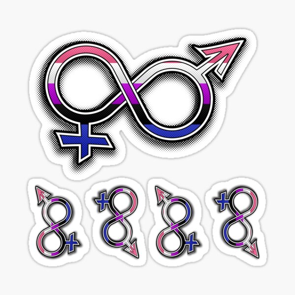 Halftone Gender Fluid Pride Symbol with Flag Background Sticker