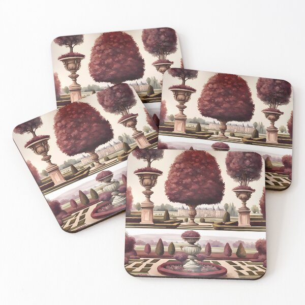 Item preview, French chateau and formal garden in green and maroon designed and sold by SophieClimaArt.