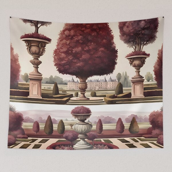 Item preview, French chateau and formal garden in green and maroon designed and sold by SophieClimaArt.