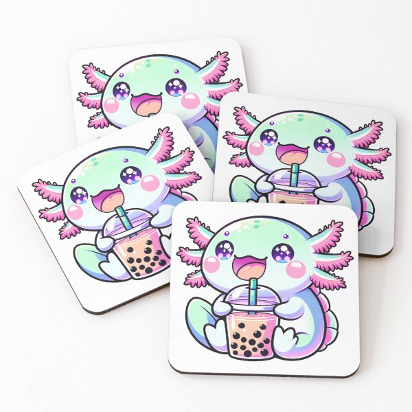 Item preview, Cute Kawaii Anime Axolotl Boba Tea Blue Green Pink designed and sold by Eleven13Media.