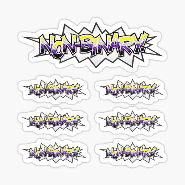 Halftone Non-Binary Pride Typography with Flag Background Sticker