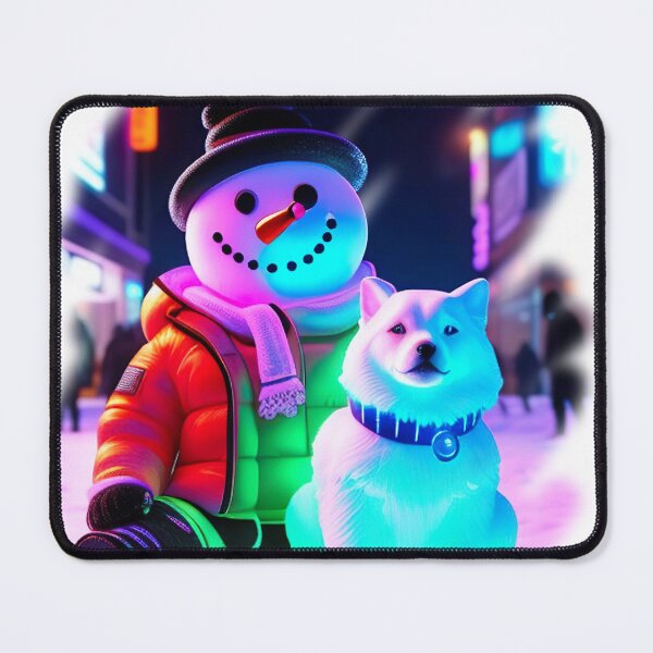 Item preview, "Glowing Canine Companions: Neon-Lit Dogs and Snowmen in Enchanting Illustration" designed and sold by Huycao211.
