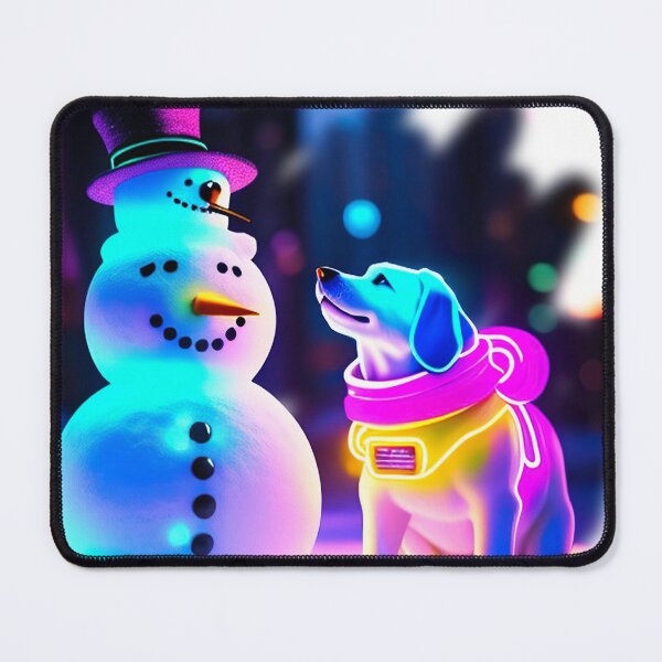 Item preview, "Glowing Canine Companions: Neon-Lit Dogs and Snowmen in Enchanting Illustration" designed and sold by Huycao211.
