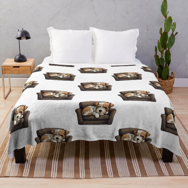 Item preview, Cozy Terrier Dreams - Gold & White on Soft Brownish Couch designed and sold by PureGlee.