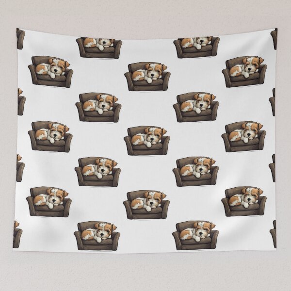 Item preview, Cozy Terrier Dreams - Gold & White on Soft Brownish Couch designed and sold by PureGlee.