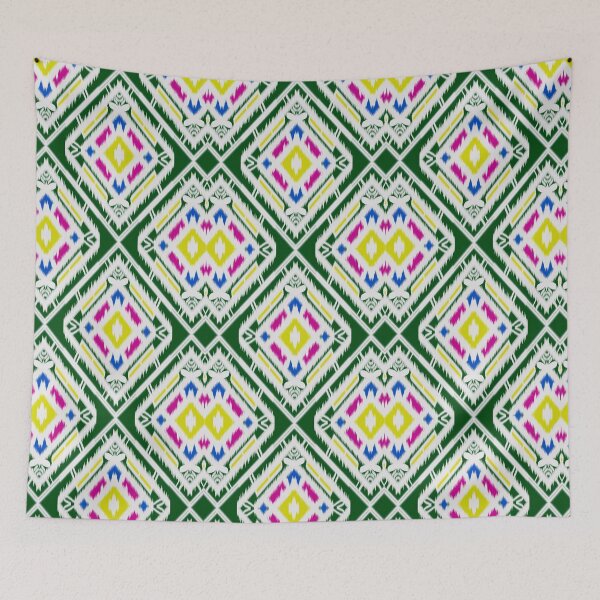 Item preview, Multicolor of green geometric pattern stripes ikat seamless background designed and sold by NarongStocker37.