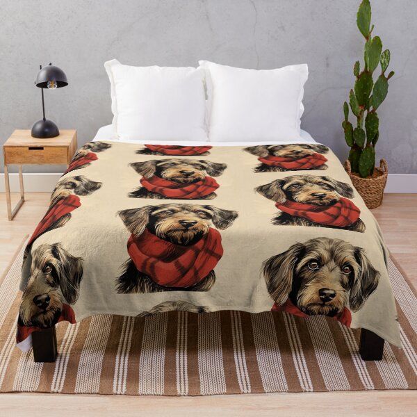 Item preview, Wirehaired Dachshund Christmas Plaid Watercolor designed and sold by rafaeltto.