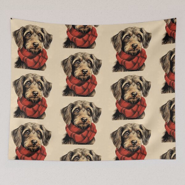 Item preview, Wirehaired Dachshund Christmas Plaid Watercolor designed and sold by rafaeltto.