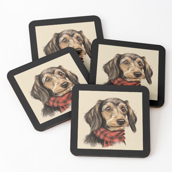 Item preview, Wirehaired Dachshund Christmas Plaid Watercolor designed and sold by rafaeltto.
