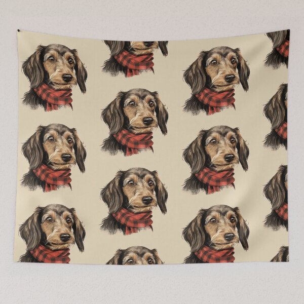 Item preview, Wirehaired Dachshund Christmas Plaid Watercolor designed and sold by rafaeltto.