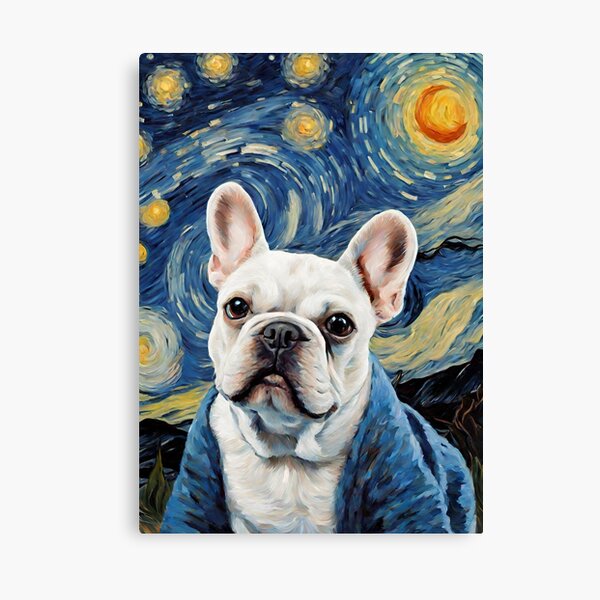 Artikel-Vorschau von Entzückendes Porträt einer Hunderasse der französischen Bulldogge im Van-Gogh-Sternennacht-Kunststil, designt und verkauft von Art-Jiyuu.
