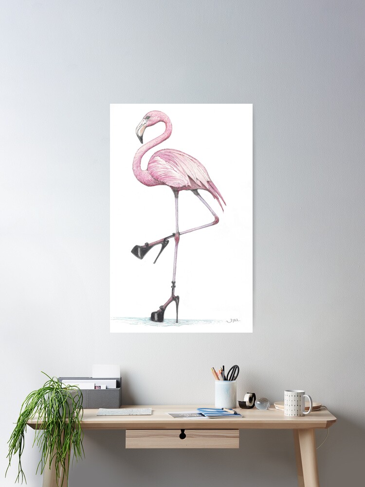 Thumbnail 2 of 3, Poster, flamingo in stilettos designed and sold by JimsBirds.