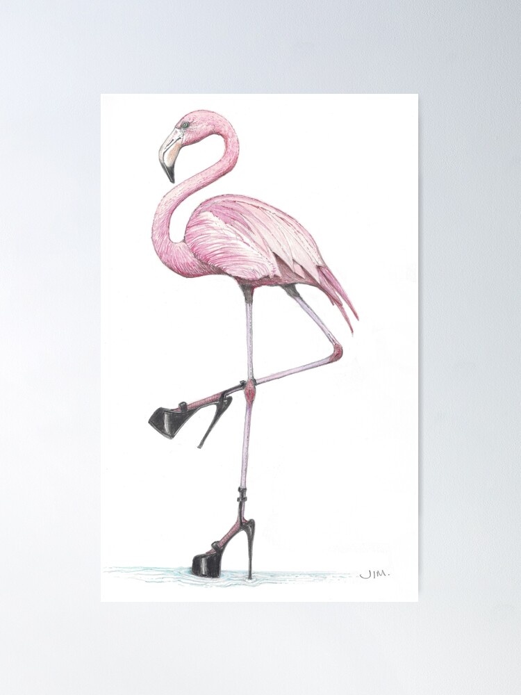 Thumbnail 1 of 3, Poster, flamingo in stilettos designed and sold by JimsBirds.