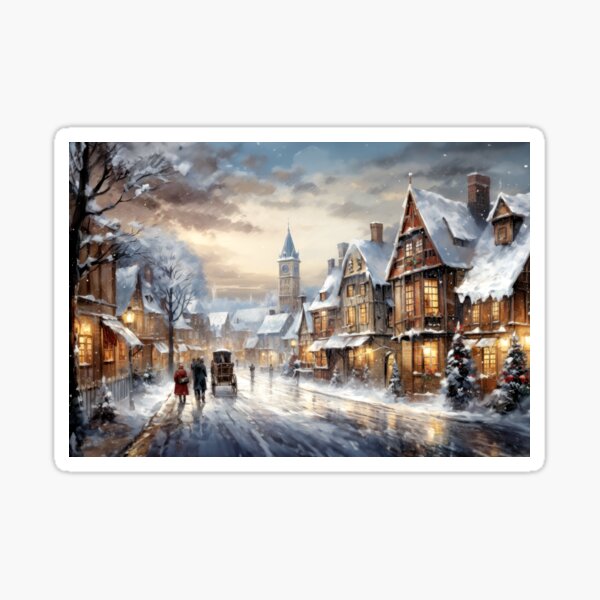 Item preview, Oil Painting of a Victorian Village at Christmas designed and sold by jecphotography.