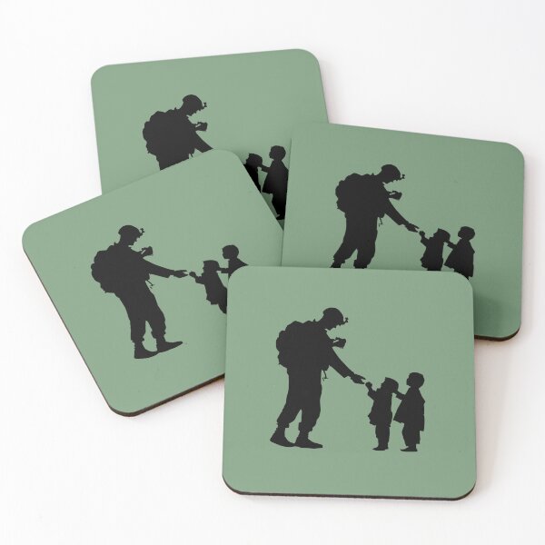 Item preview, Military soldier helping small children designed and sold by LoveAlwaysCo.