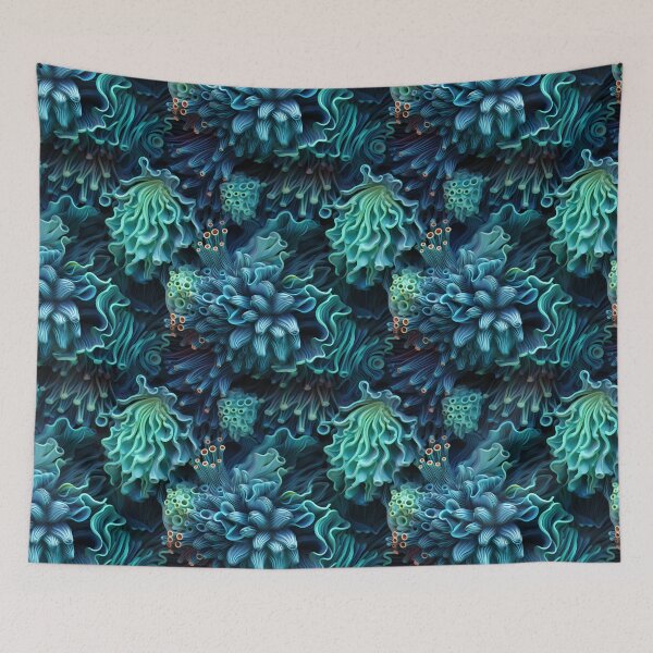 Item preview, Surrealist Aqua-Realm: Dark Azure Abyss & Phosphorescent Creatures designed and sold by polonuim210.