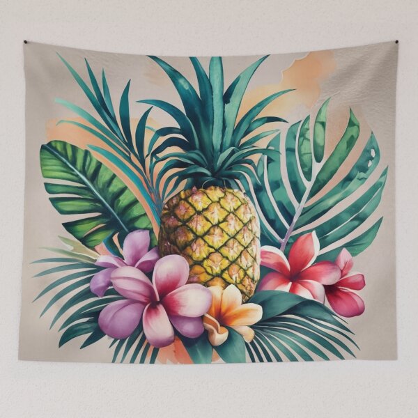 Item preview, Pineapple with Flowers and Tropical Leaves designed and sold by BeachWhisper.