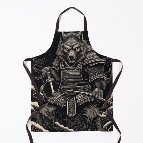 Item preview, Werewolf Samurai Woodblock Style Art Print - Menacing Samurai Armor with Fiery Red Eyes designed and sold by 1001Tees.net.