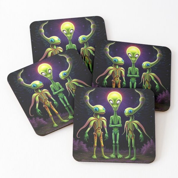 Item preview, Psychedelic Trippy Green Alien and His Friends designed and sold by TheDarkWardrobe.