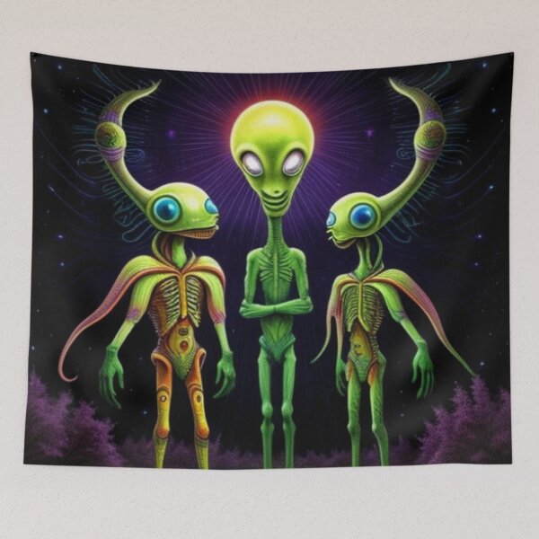 Item preview, Psychedelic Trippy Green Alien and His Friends designed and sold by TheDarkWardrobe.