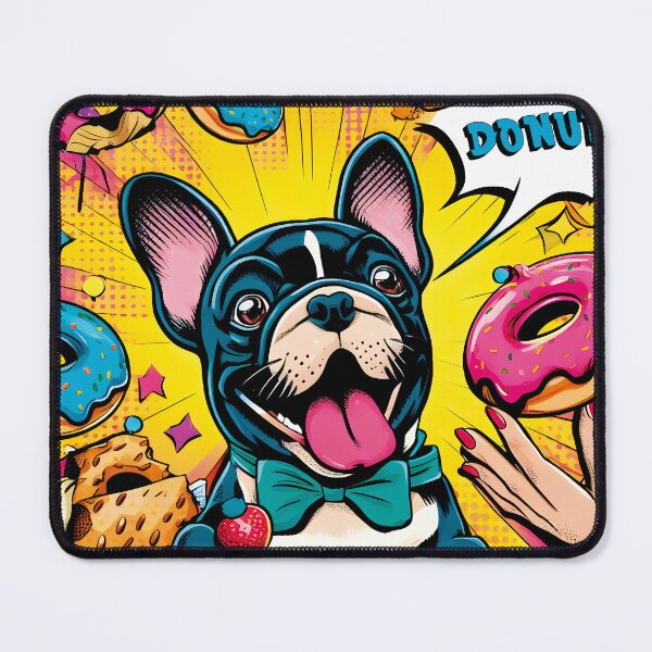 Item preview, French bulldog t-shirts eating donut Pop Art Comics designed and sold by PrintyArts.