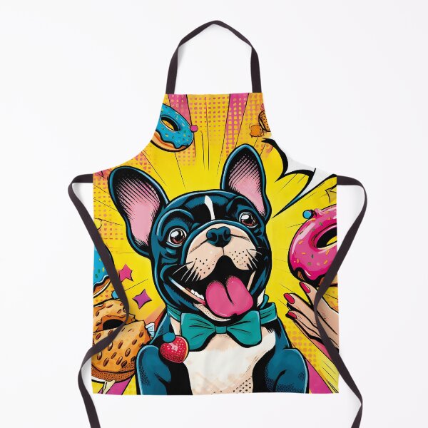 Item preview, French bulldog Pillow eating donut Pop Art Comics designed and sold by PrintyArts.
