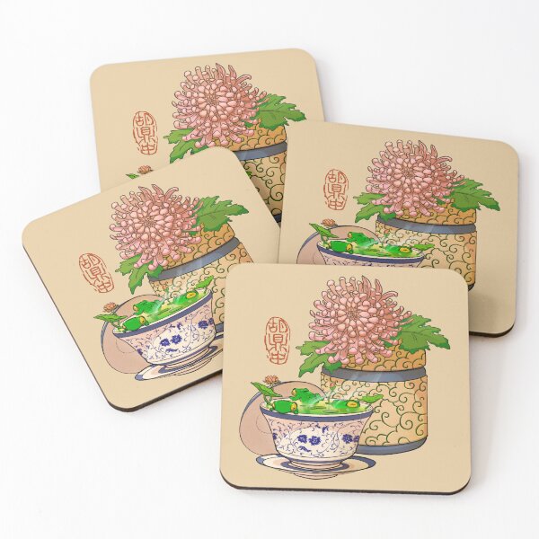 Item preview, tea cup chrysanthemum flower frog no bg designed and sold by DingHuArt.