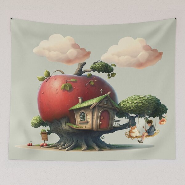Item preview, Fantastic Dreamy Apple Treehouse and Tiny Girl designed and sold by Vachala.