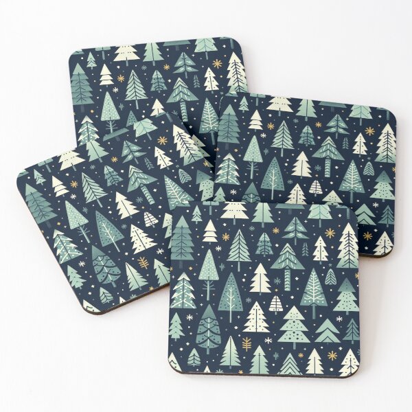 Item preview, Modern Geometric Christmas Tree mid Century Green Black Navy Gold pattern designed and sold by CoffeeIsATrip.